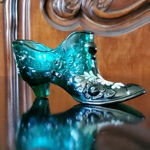 Fenton Cabbage Rose Handpainted Gorgeous Green Slipper